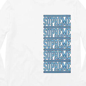 SUPREME White Long Sleeve Shirt Light Blue Stacked Logo Medium